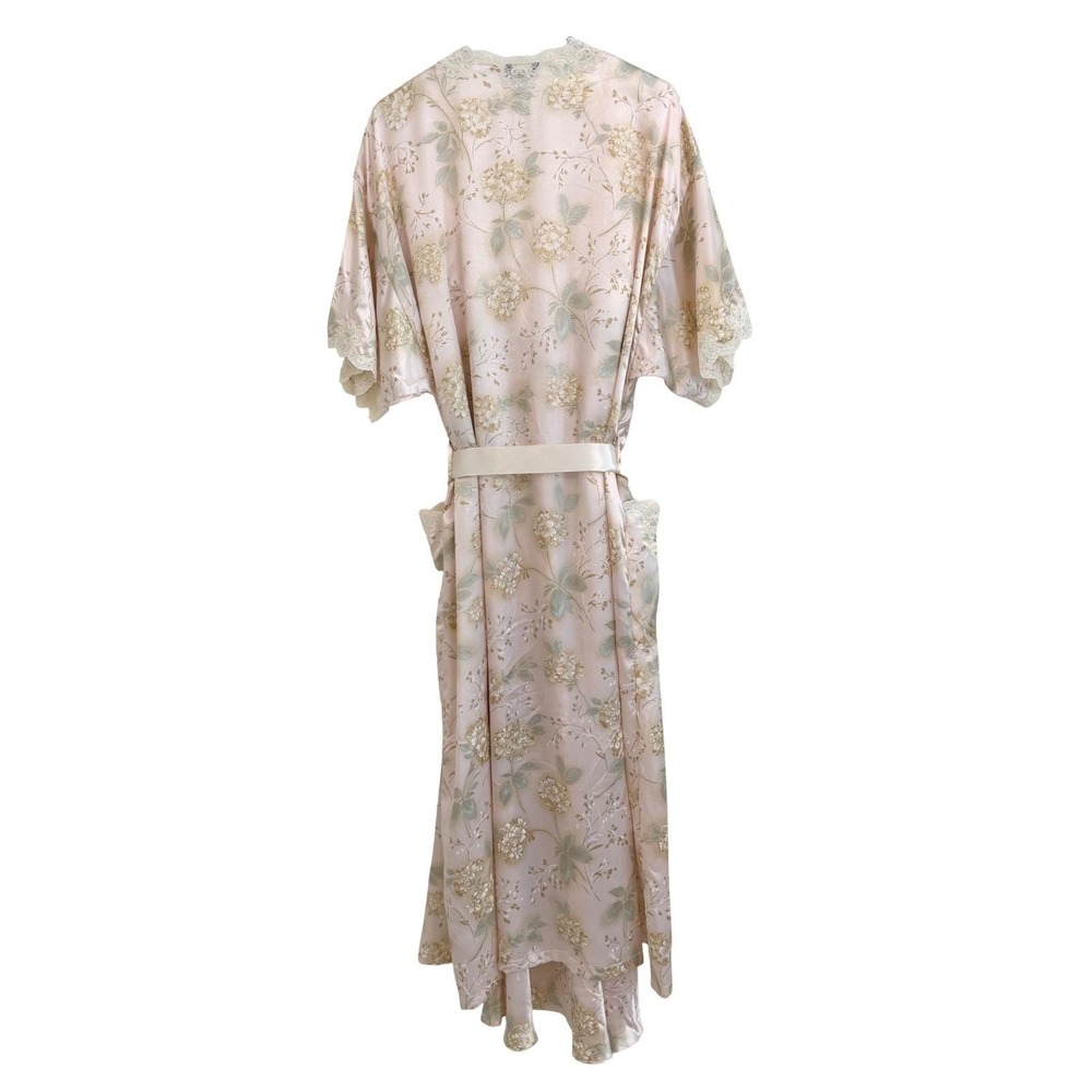 Christian Dior Vintage Peach Floral Satin Nightgown and Robe Set Lace Trim M 90s - Picture 4 of 12